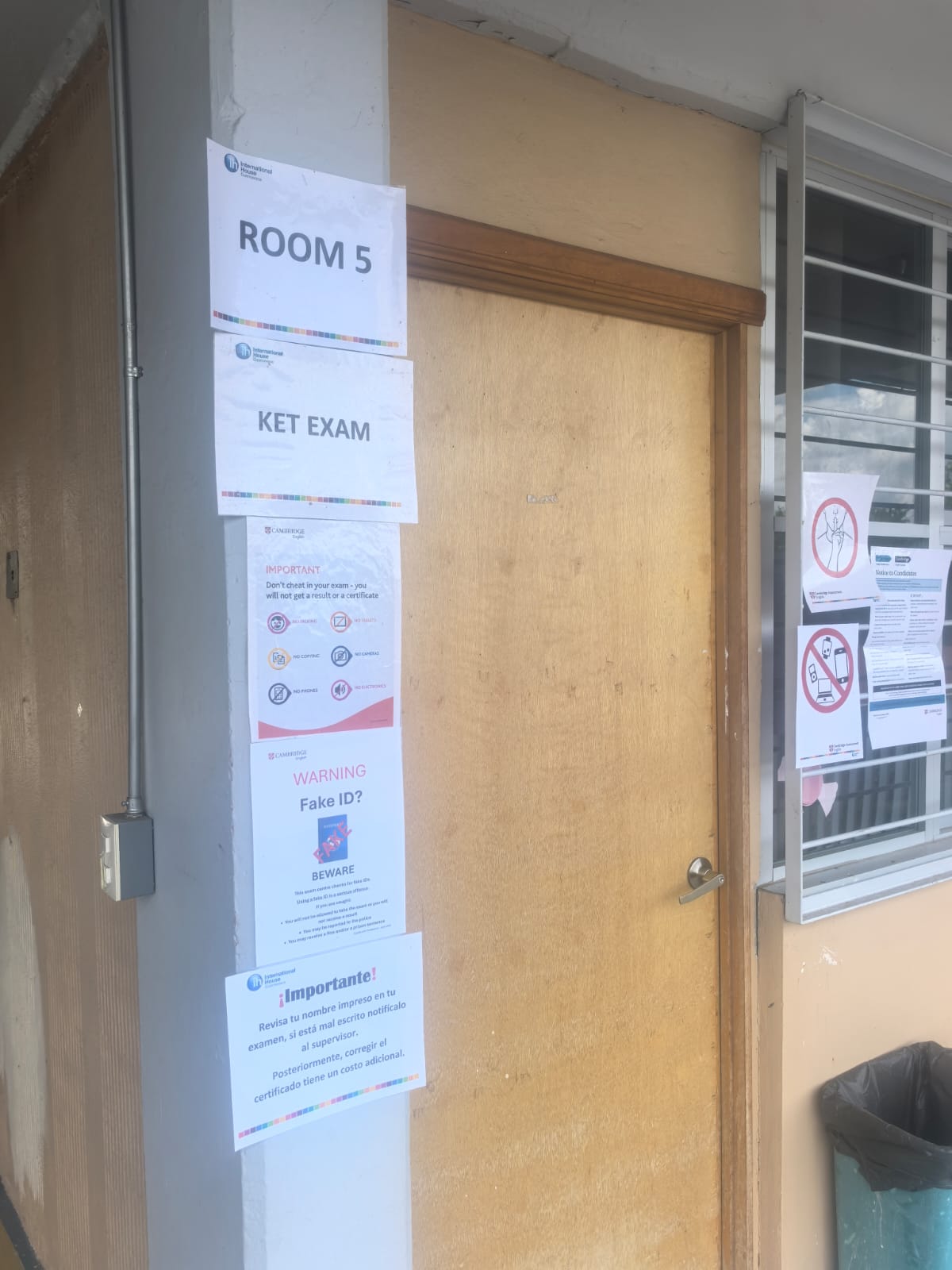 Aula asignada para examen de certificación de inglés